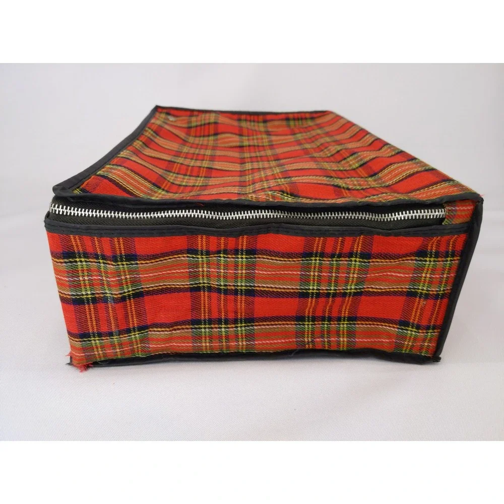 Vintage‎ 60s/70s Suitcase Red Plaid Folding Collapsible Travel Bag Carry On